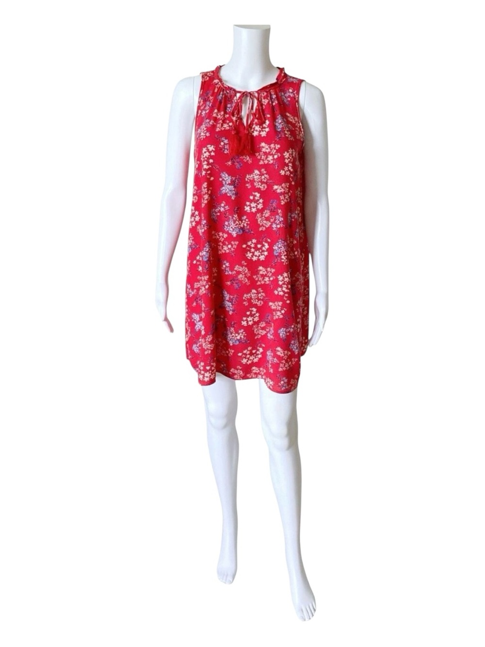 Xhilaration Floral Shift Dress Womens Medium Sleeveless Keyhole Boho Mini Red